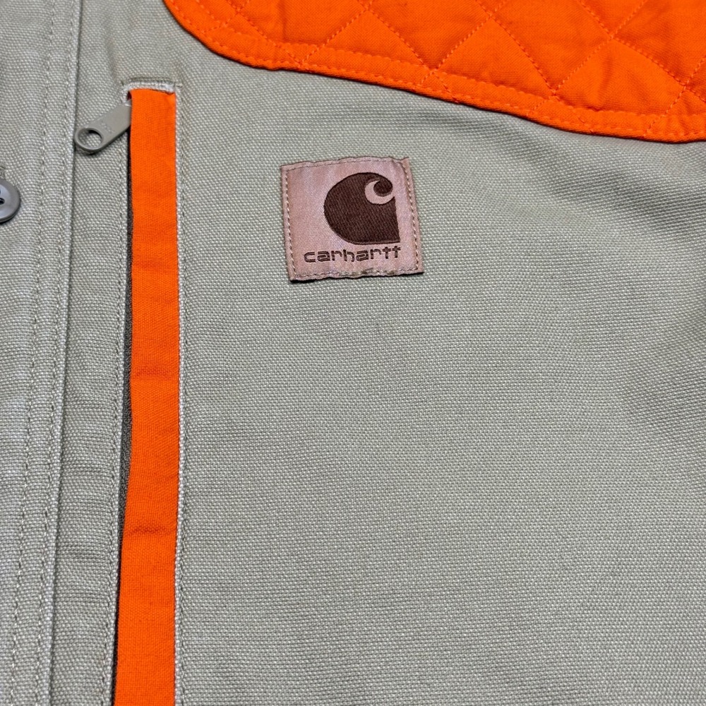 Carhartt Upland Field Shirt Mens Medium Tan Blaze Orange Hunting Shooting Top - Picture 6 of 9